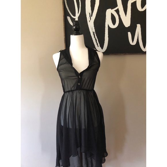 DEX high low sheer dress with studded collar - Picture 2 of 9